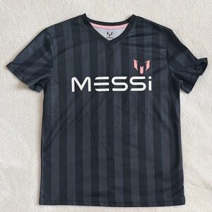 MESSi Kids Black Stripe Athletic Jersey with Pink Accent